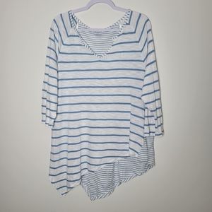 Grace The Perfect Fit Striped 3/4 Sleeve Asymmetrical Boho Top Size‎ XL
